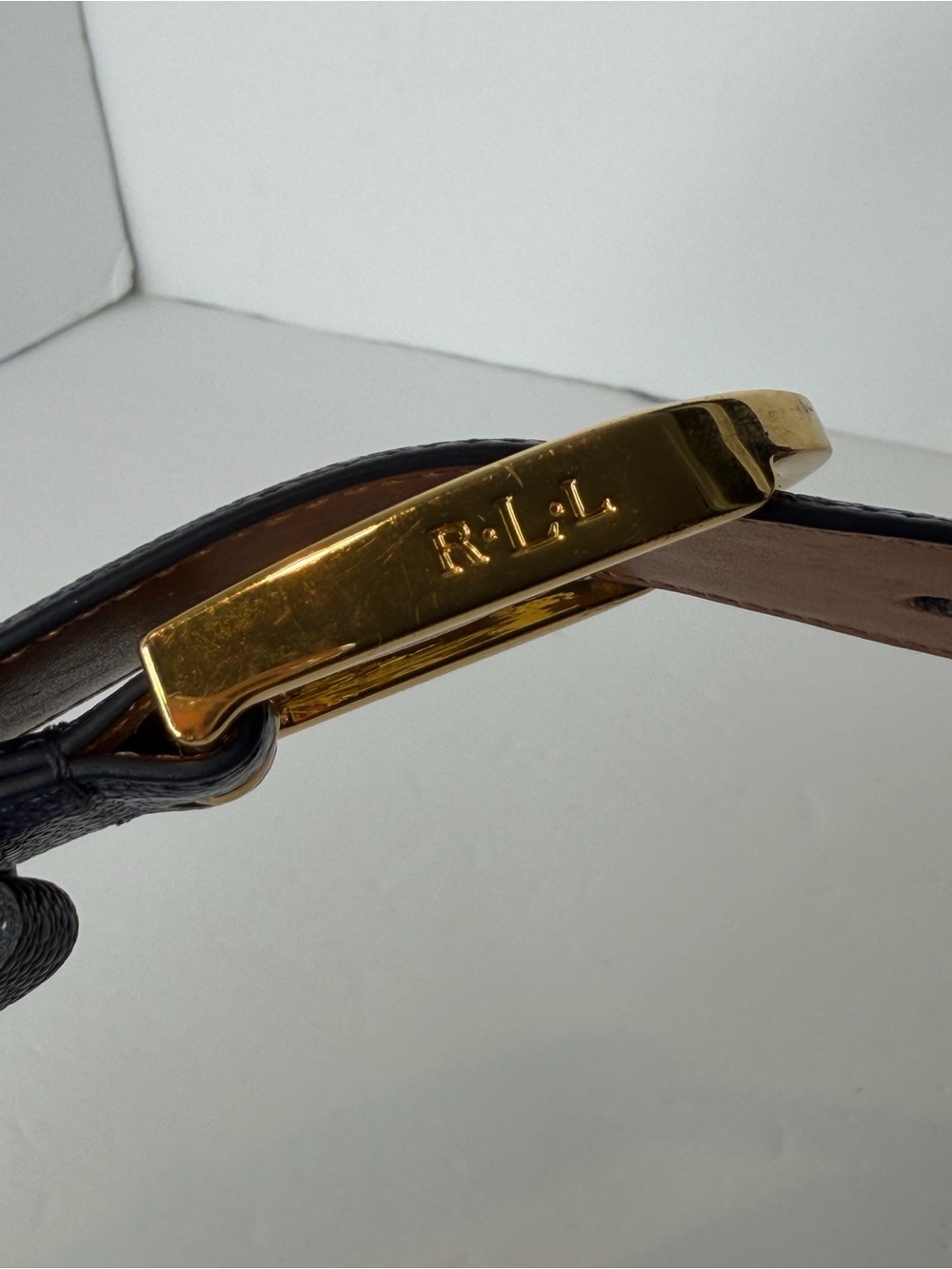 Ralph Lauren RLL  leather belt size S in navy blue gold-tone buckle - Picture 5 of 14